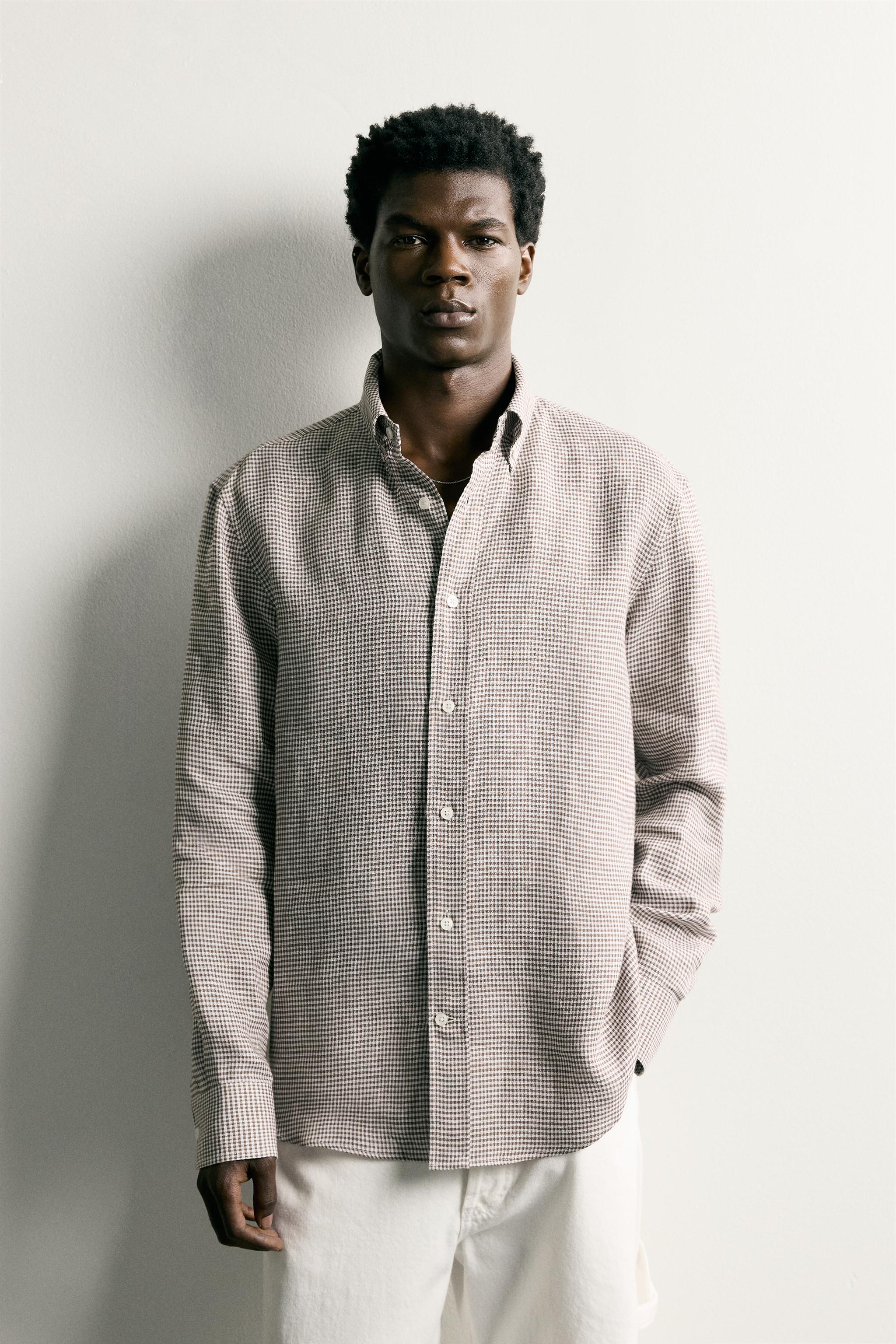 CHEMISE REGULAR FIT À CARREAUX 100% LIN